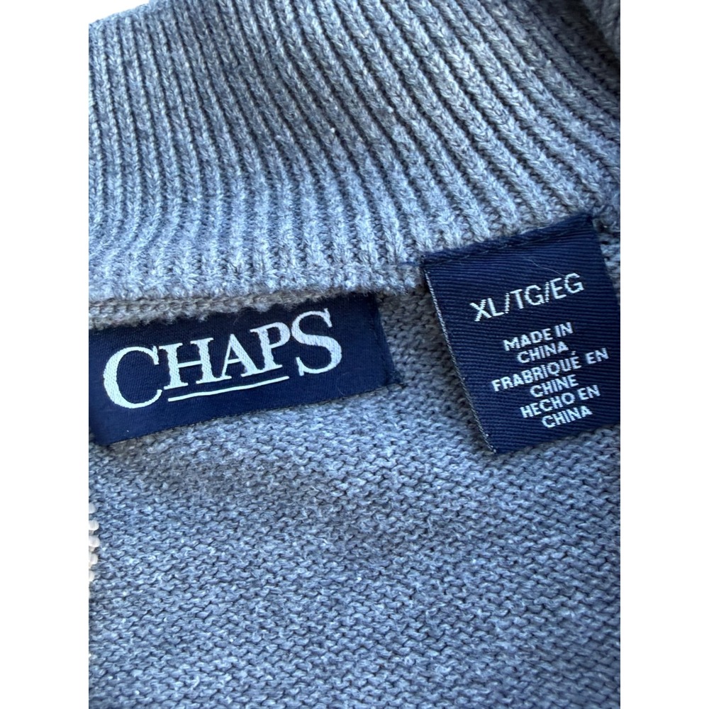 Chaps Mens XL Heather Grey Quarter Zip Pullover Sweater‎ Cotton Blend Logo Knit - Picture 4 of 7